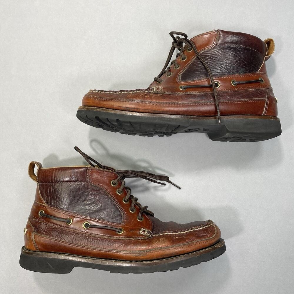 LL Bean Boots Mens 9.5D Allagash Hand Sewn Chukka BISON Brown Lace Up Leather